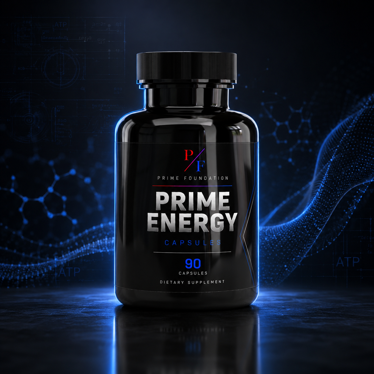 Prime Energy Capsules bottle — crash-free daily energy formula by Prime Foundation